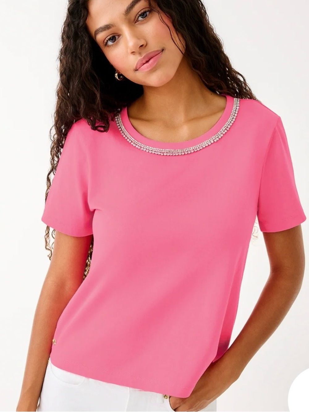 Lilly Pulitzer Clairmont Rhinestone Knit Shirt White Label Newer Collection S